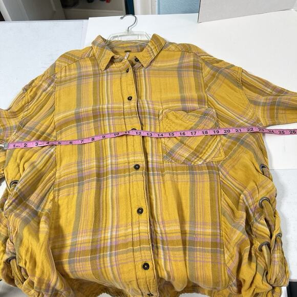 Free People Nordic Day Plaid Long Sleeve Button Down Shirt Tunic M Side Ties - Picture 12 of 15